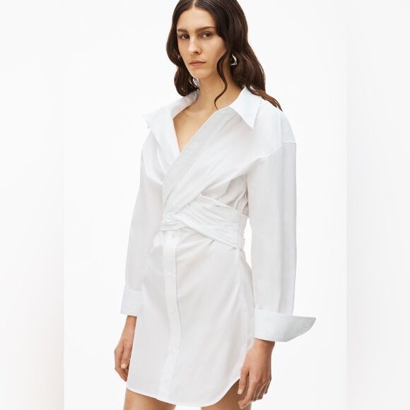 NWT $495 Alexander wang CROSS DRAPE SHIRTDRESS IN COMPACT COTTON - Picture 3 of 14